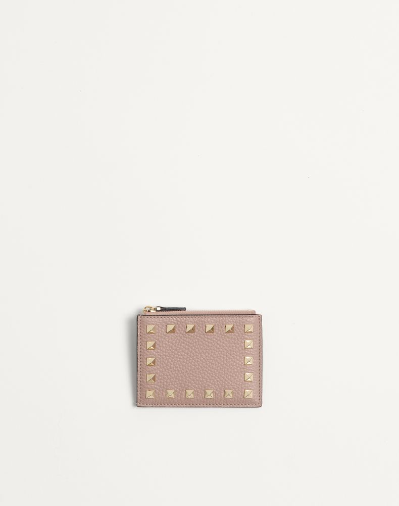 Valentino Garavani Women's Poudre Rockstud Grainy Calfskin Cardholder With Zip Woman Uni