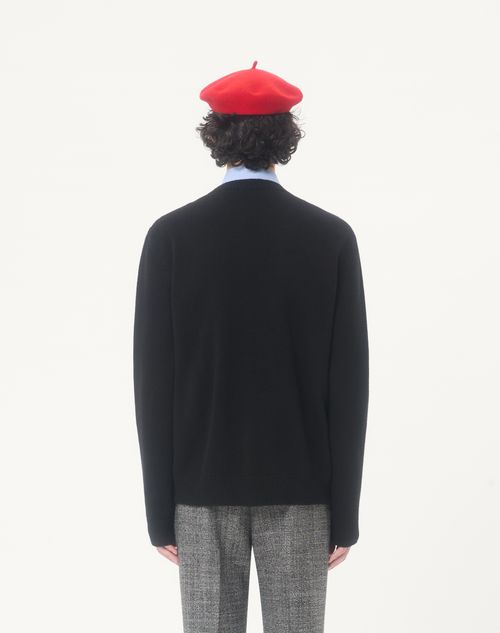 Valentino - Valentino Wool Jumper With Inlaid V - Black/butter - Man - Knitwear