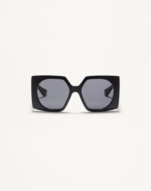 Valentino - Rectangular Acetate Glasses - Black/grey - Woman - Eyewear