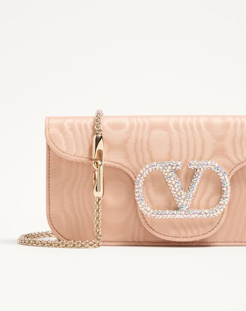 Valentino Garavani - Valentino Garavani Locò Moiré Fabric Clutch With Jewel Logo - Pink - Woman - Shoulder Bags
