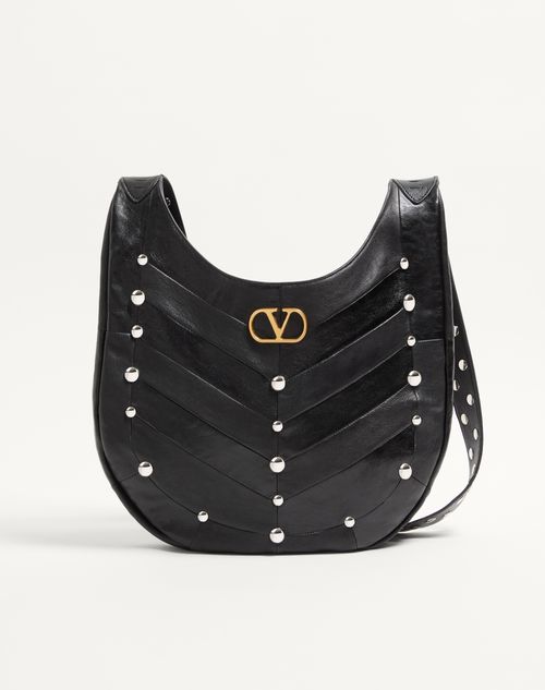 Valentino Garavani Garavani Hoboho Small Nappa Leather Hobo Bag With Chevron Pattern And S In Black