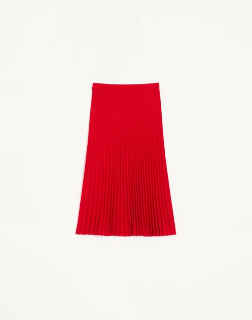 Valentino - Plissierter Valentino Midirock Aus Woll-crepe - Karminrot - Frau - Röcke