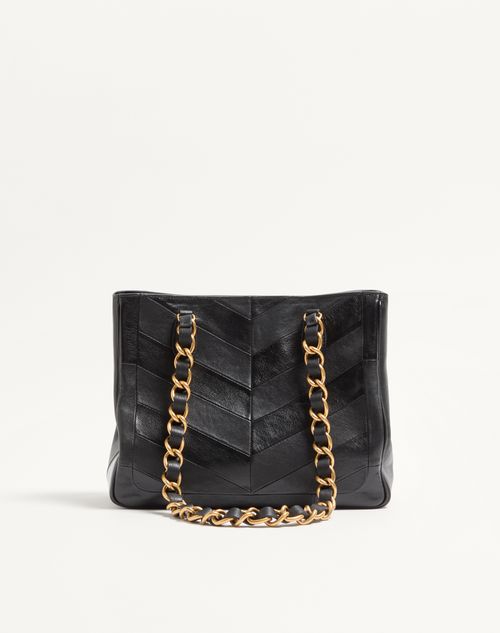 Valentino Garavani - Valentino Garavani Laseine Small Shopping Bag In Chevron-patterned Nappa Leather - Black - Woman - Totes