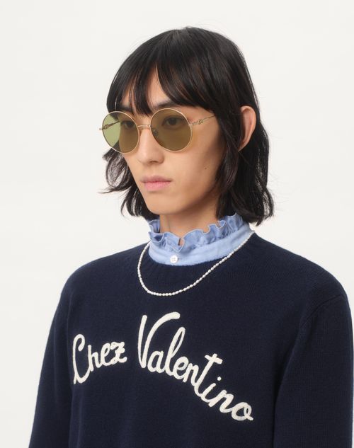 Valentino - Round Oversized Metal Frame - Light Gold/havana Beige/light Green - Unisex - Eyewear