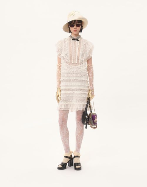 Valentino - Vestido Corto De Lino Ligero Bordado - Marfil - Mujer - Vestidos