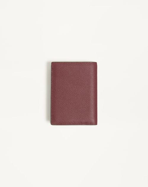 Valentino Garavani - Porte-cartes Valentino Garavani Vlogo Signature En Cuir De Veau Grainé - Rosewood - Homme - Portefeuilles Et Petite Maroquinerie