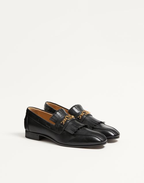 Valentino Garavani - Vlogo Signature Kidskin Loafer With Fringes - Black - Man - Loafers And Driver