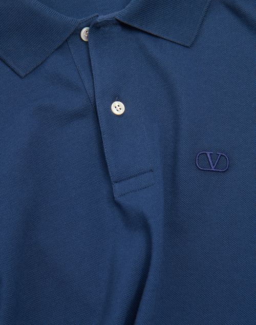 Valentino - Cotton Piqué Polo Shirt With Vlogo Embroidery - Indigo - Man - T-shirts And Sweatshirts