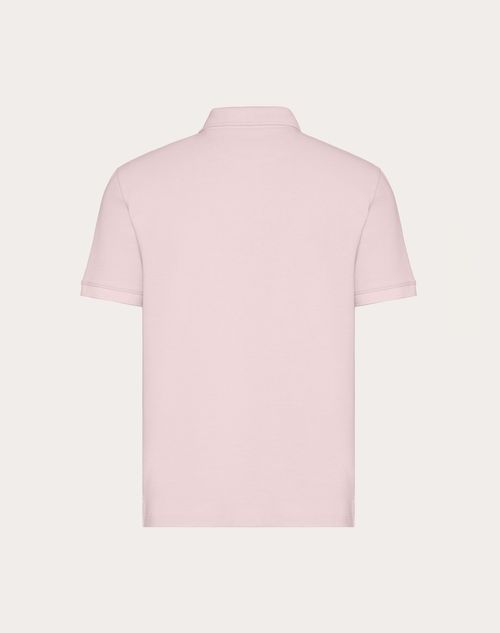 Valentino - Cotton Piqué Polo Shirt With Vlogo Signature Patch - Grey Rose - Man - T-shirts And Sweatshirts