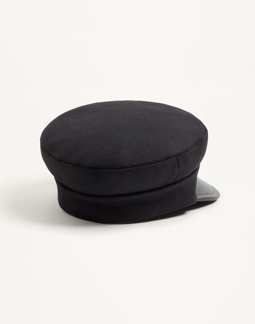 Valentino Garavani - Vlogo Signature Wool Cap With Leather Visor - Black/gold - Man - Hats And Gloves