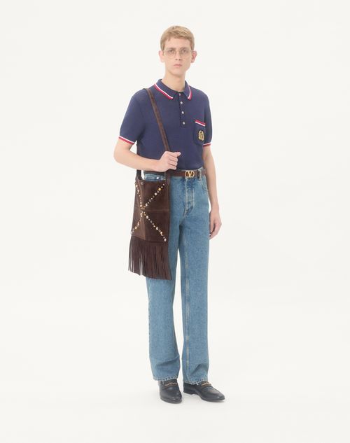 Valentino Garavani - Valentino Garavani Nellcôte Suede Shoulder Bag With Fringes - Brown - Man - Shoulder Bags