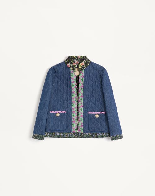 Valentino Womens Blu Medio Chambray Floral-print Denim Jacket In Blue