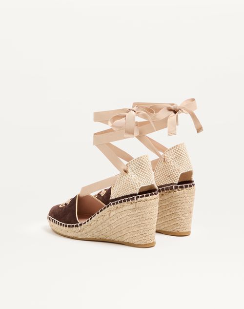 Valentino Garavani - Resort-keilabsatz Aus Spaltleder 75mm - Ebenholz - Frau - Espadrilles Und Wedges