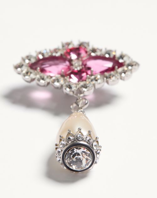 Valentino Garavani - Pas Plus Earrings In Metal, Resin, Enamel And Crystals - Palladium/cream/pink - Woman - Fashion Jewelry