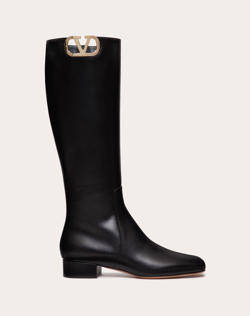Valentino Garavani - Vlogo Type Calfskin Boot 30mm - Black - Woman - Boots