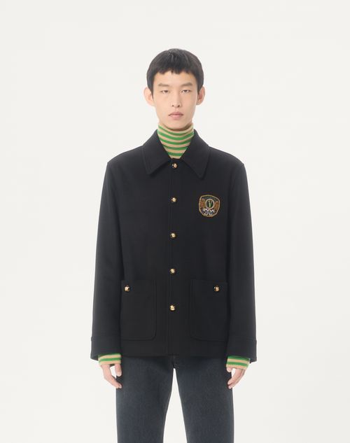 Valentino - Giacca Valentino In Lana E Cashmere Con Valentino Patch Ricamato - Nero - Uomo - Giacche E Piumini