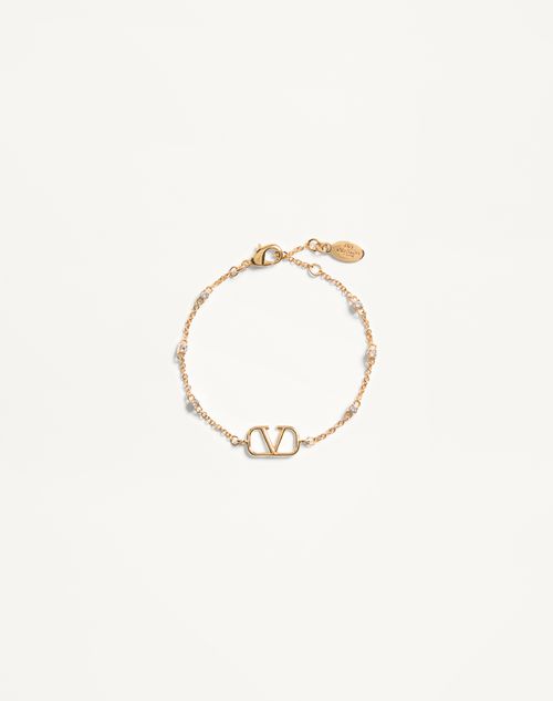 Valentino Garavani Vlogo Signature Metal And Swarovski Crystal Bracelet Woman Gold Onesize