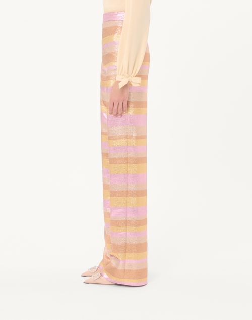 Valentino - Lumiere Nocturne Barré Lurex Pants - Rose Gold - Woman - Pants And Shorts