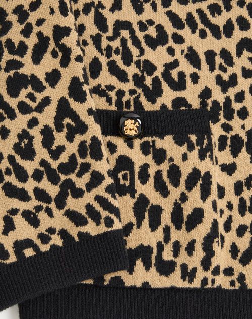 Valentino - Valentino Wool Cardigan With Fauve Eclat Animal Print Jacquard - Animal Print - Man - Knitwear