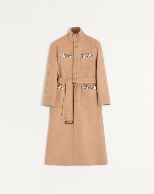 Valentino Double-breasted Trench Coat In Wool Felt With Ayers Inserts In Sand