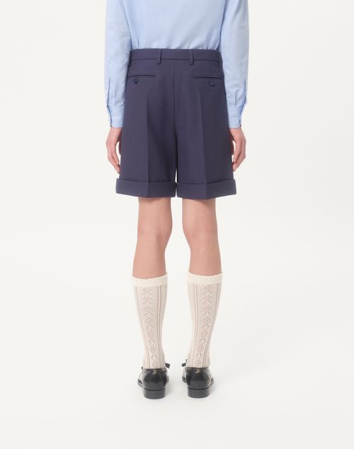 Valentino - Cuffed Wool Gabardine Bermuda Shorts - Blue - Man - Pants And Shorts