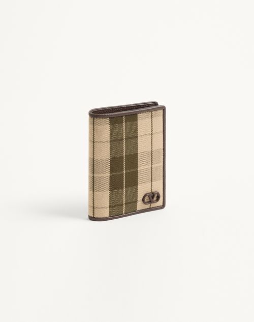 Valentino Garavani - Vlogo Signature Cardholder In Checked Fabric - Green/beige - Man - Wallets And Small Leather Goods