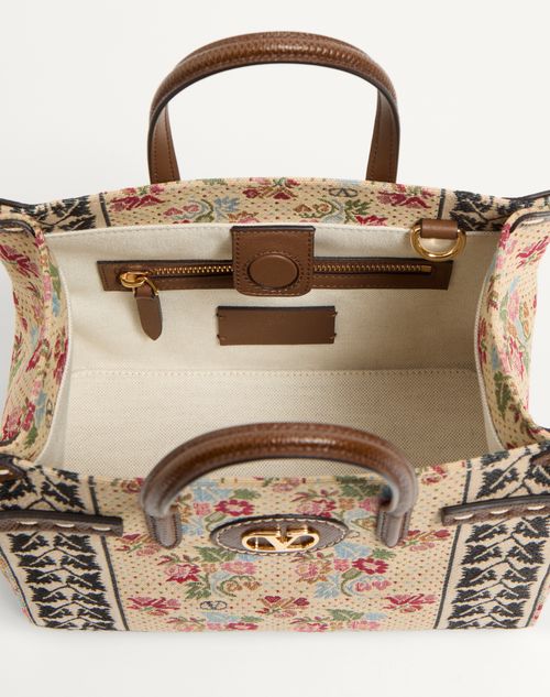 Valentino Garavani - Valentino Garavani Antibes Small Jacquard And Karung Fabric Shopping Bag - Multicolour/tobacco - Woman - Totes