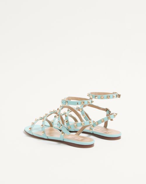 Valentino Garavani - Rockstud Flat Calfskin Sandal With Straps - Aquamarine - Woman - Sandals