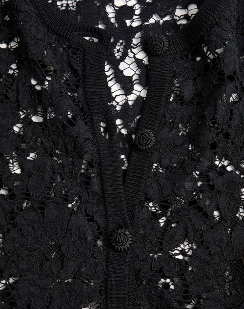 Valentino - Cardigan In Pizzo E Cotone - Nero - Donna - Maglieria