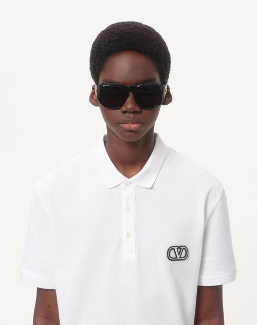 Valentino - Cotton Piqué Polo Shirt With Vlogo Signature Patch - White - Man - T-shirts And Sweatshirts