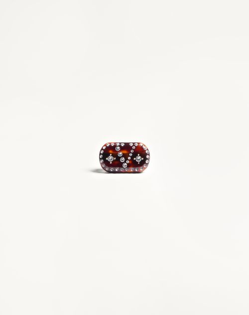 Valentino Garavani Vlogo Signature Hair Clip In Resin, Metal And Crystals Woman Tartaruga/gold/crystal Onesize