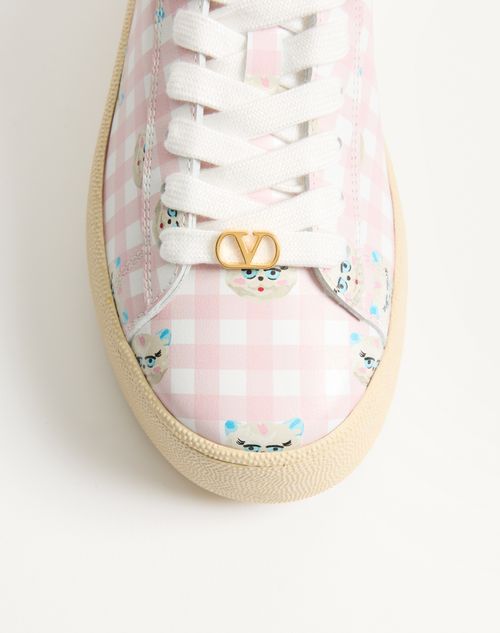 Valentino Garavani - Royco Flatform Sneaker In Vichy Nappa Calfskin With Le Chat De La Maison Pattern - White - Woman - Sneakers