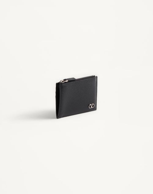Valentino Garavani - Vlogo Signature Grainy Calfskin Card Holder - Black - Man - Wallets And Small Leather Goods