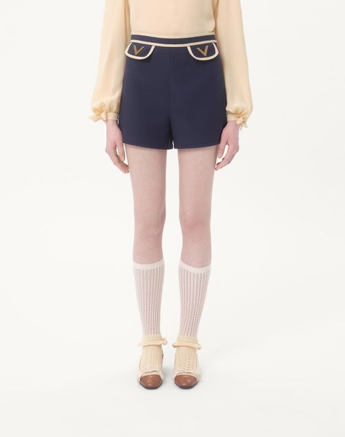 Valentino - Crepe Couture Shorts - Indigo/birch - Woman - Trousers And Shorts