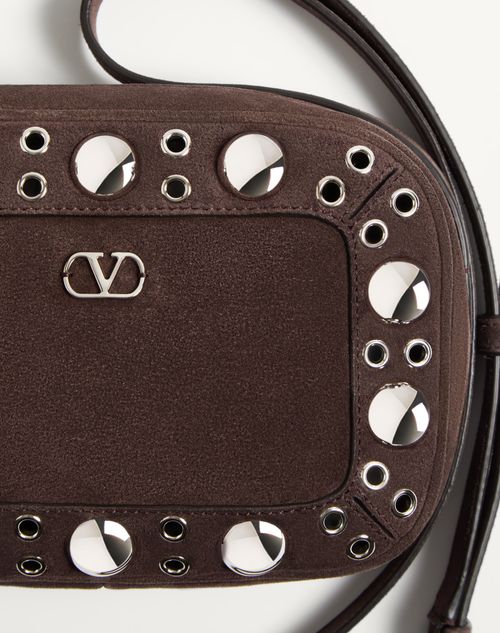 Valentino Garavani - Valentino Garavani Nellcôte Suede Shoulder Bag - Brown - Man - Shoulder Bags