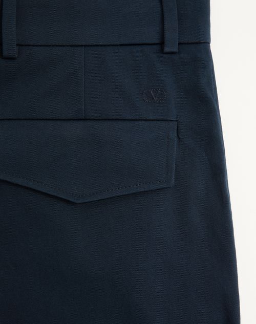Valentino - Valentino Cotton Gabardine Bermuda Shorts With Turn-up And Vlogo Embroidery - Navy - Man - Pants And Shorts