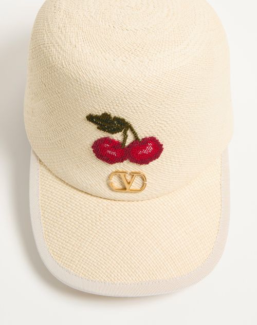 Valentino Garavani - Cherryfic Baseball Cap In Straw - Natural/multicolour - Woman - Hats And Gloves