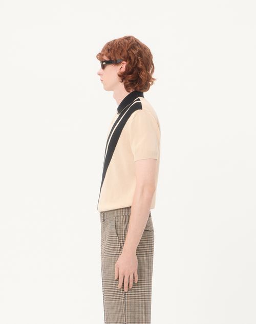 Valentino - Valentino Cotton Polo Shirt With Inlaid V - Butter/black - Man - Knitwear