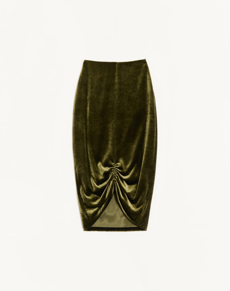 Valentino Women's Military Green Velvet Midi Skirt Woman 48