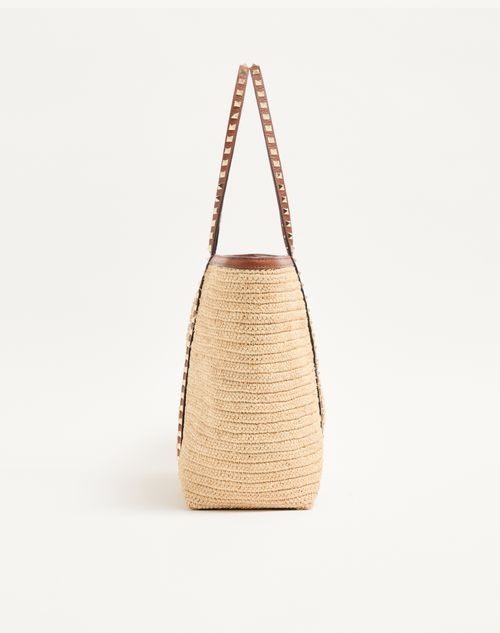 Valentino Garavani - Valentino Garavani Rockstud Raffia Shopping Bag. - Natural/saddle Brown - Woman - Totes