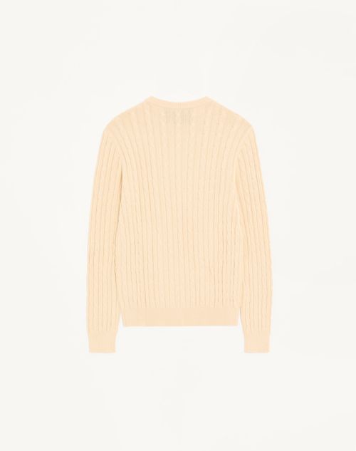 Valentino - Valentino Cable-knit Cotton Crew Neck Sweater With Vlogo On The Chest - Cream - Man - Knitwear
