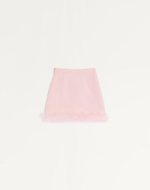 Valentino - Short Crepe Couture Skirt With Feathers - Rose - Woman - Skirts