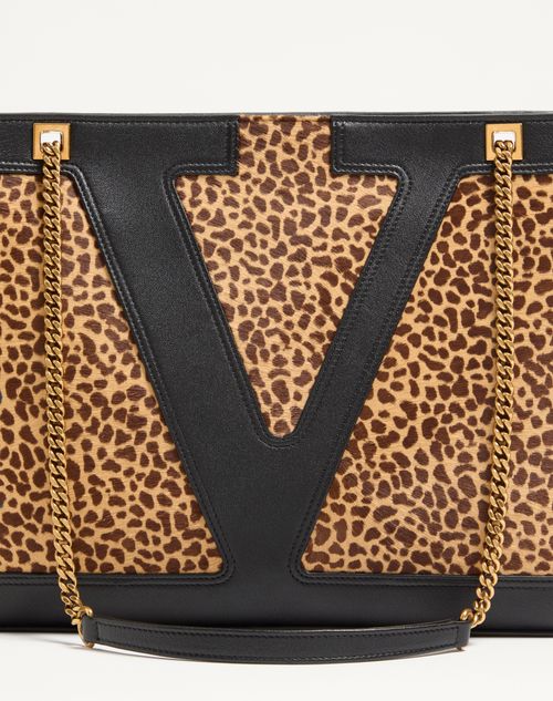 Valentino Garavani - Valentino Garavani Viva Superstar Medium Shopping Bag In Calfskin With Pony Effect - Animal Print - Woman - Totes