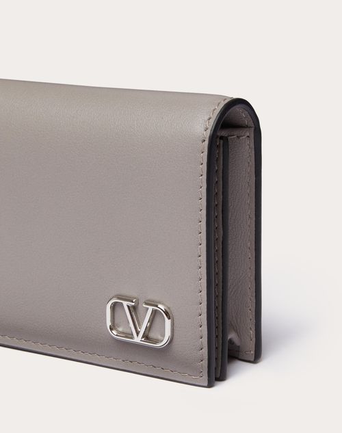 Valentino Garavani - Mini Vlogo Signature Calfskin Card Holder - Pearl Gray - Man - Wallets And Small Leather Goods