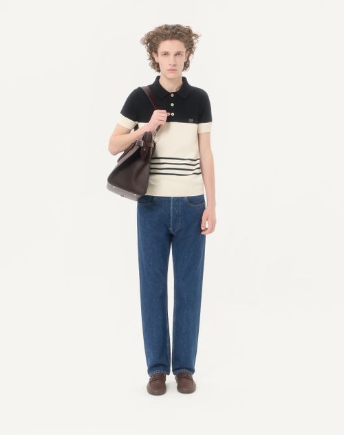 Valentino - Polo Valentino In Lana Con Vlogo - Burro/nero - Uomo - Maglieria
