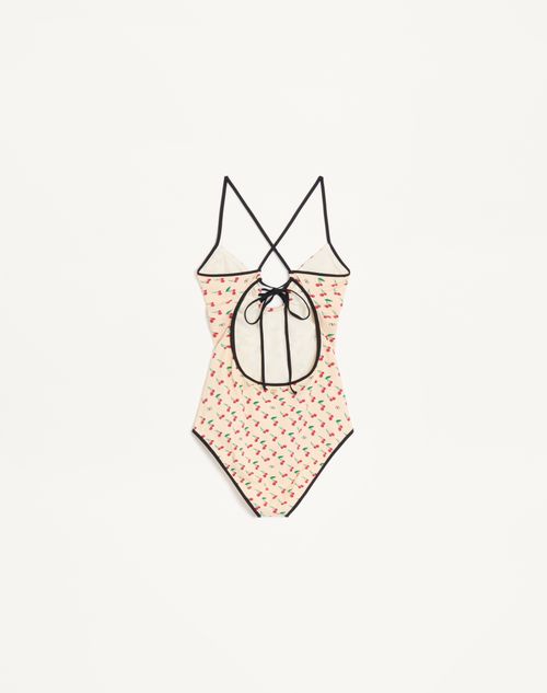 Valentino - Cherryfic Lycra One-piece Swimsuit - Birch/cherry Red - Woman - Beachwear