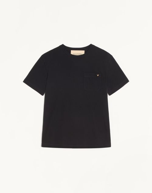 Valentino - Valentino Cotton T-shirt With Vgold - Black - Man - T-shirts And Sweatshirts