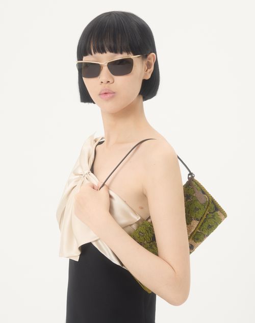 Valentino Garavani - Valentino Garavani Devain Small Shoulder Bag In Jacquard Lurex Fabric - Gold/green - Woman - Shoulder Bags