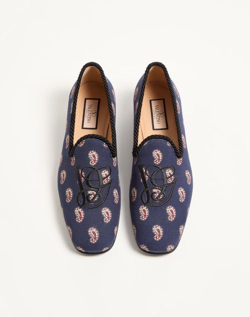Valentino Garavani - Les Alcôvettes Loafer In Voyage Imaginaire Canvas Fabric - Blue - Man - Loafers And Driver