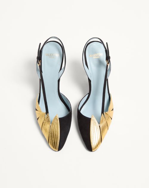 Valentino Garavani - Foliefoliage Suede Slingback Pump 90mm - Black/gold - Woman - Pumps
